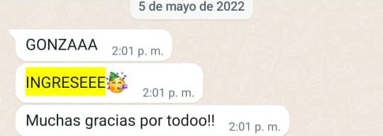 Mensaje de un estudiante que ingresó en WhatsApp